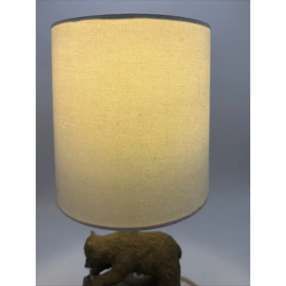 Rustic Bear Fish Table Desk Nightstand Night Lamp Light Woodland Cabin Lodge